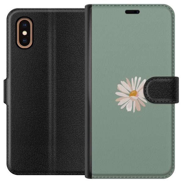 Apple iPhone XS Max Plånboksfodral Grön Minimalblomma – stilren blomma på grön bakgrund