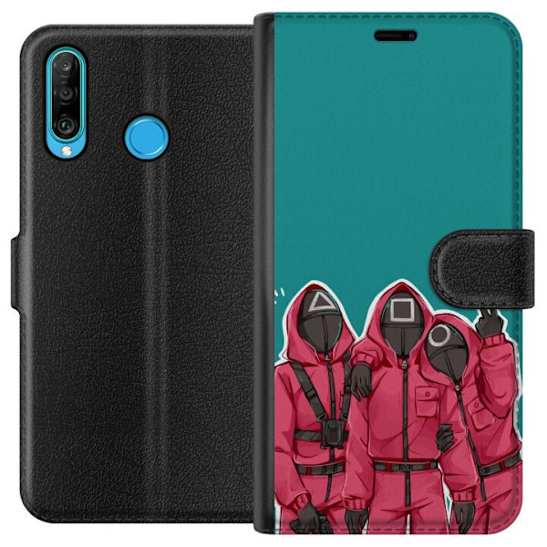 Huawei P30 lite Plånboksfodral Squid Game Karaktärer Grafisk Design Seriefigurer Populär TV Motiv Asiatisk Stil Spännande Trend