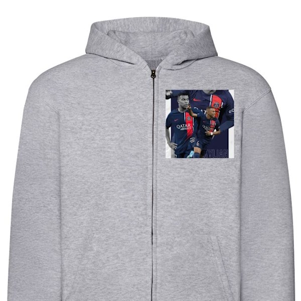 Zip-Hoodie | Huvtröja med Dragkedja för Vuxna Kylian Mbappé grå L