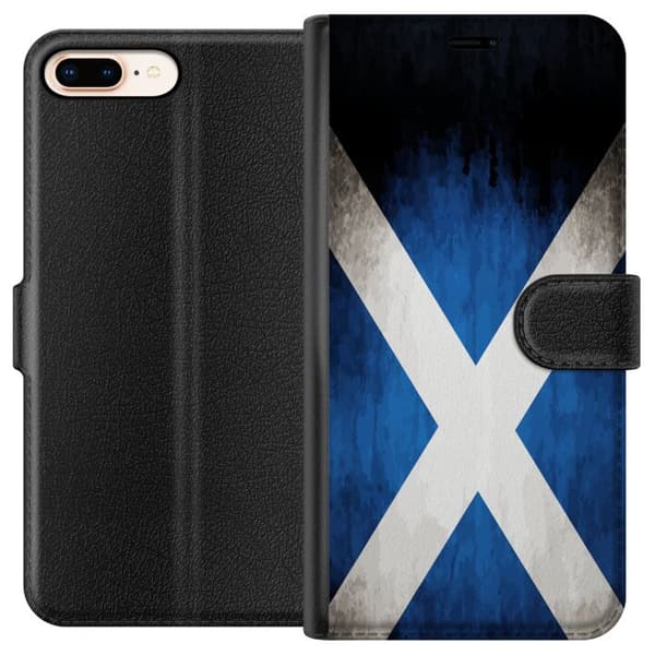 Kompatibelt Lommeboketui til Apple iPhone 7 Plus Skottlands flagg med grunge effekt og blå hvit design blå