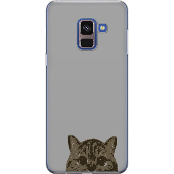 Samsung Galaxy A8 (2018) Läpinäkyvä kuori Harmaa kissan katse - tyylikäs kissa suunnittelu harmaalla taustalla