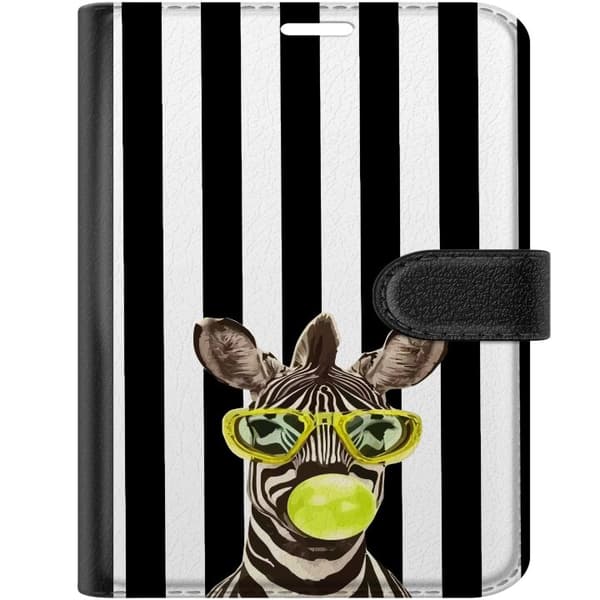 Kompatibel Tegnebogsetui til Apple iPhone Duo Sjov zebra med gule briller og grøn boble mod en sort-hvidstribet baggrund sort
