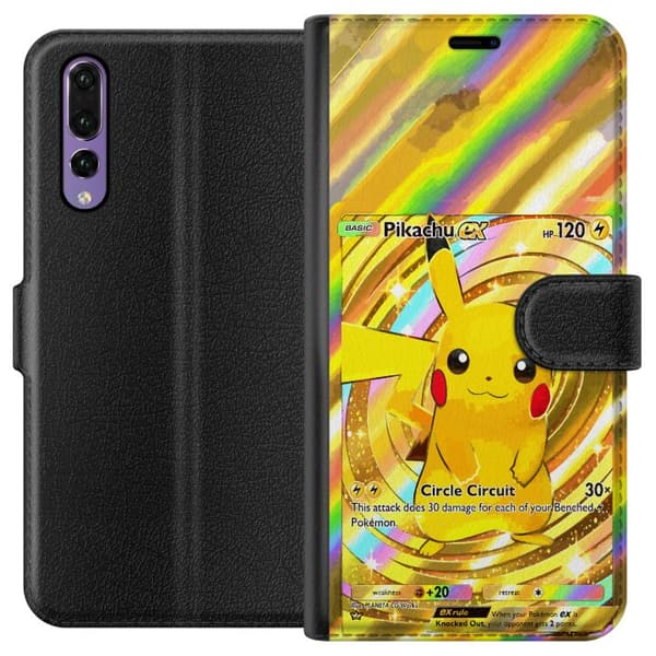 Kompatibelt Lommeboketui til Huawei P20 Pro Gullig Pikachu EX samlebilde med regnbueeffekter gull