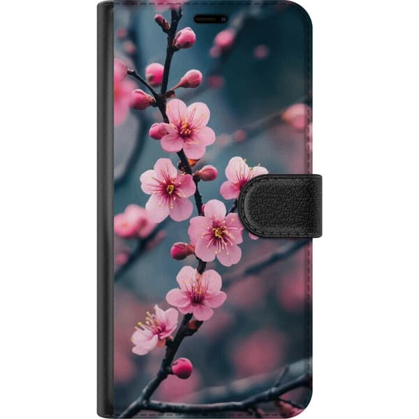 Kompatibel Tegnebogsetui til Apple iPhone 17e Nærbillede af lyserød blomstrende gren med blød baggrund og romantisk forårsfølelse i harmoniske toner