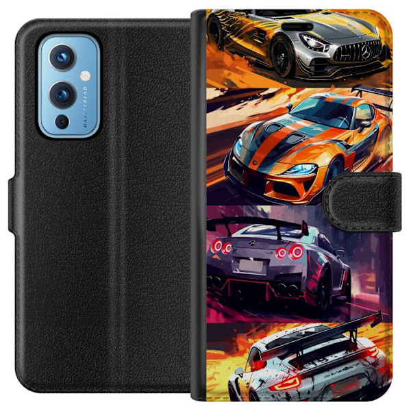 OnePlus 9 Tegnebogsetui Rallyfeber - fartfyldt motiv med rallybiler