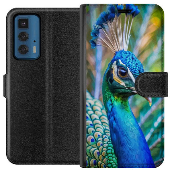 Motorola Edge 20 Pro Lompakkokotelo Pavun Sulat Värikäs Design Lintuaihe Eksoottinen Graafinen Suunnittelu Luonto Ylellinen Koristelu