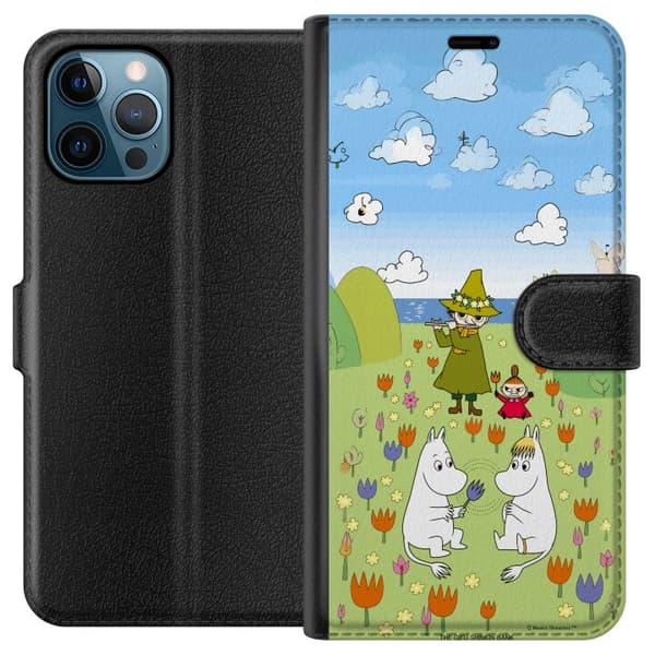 Kompatibel Tegnebogsetui til Apple iPhone 12 Pro Max Mumin i blomsteräng grøn