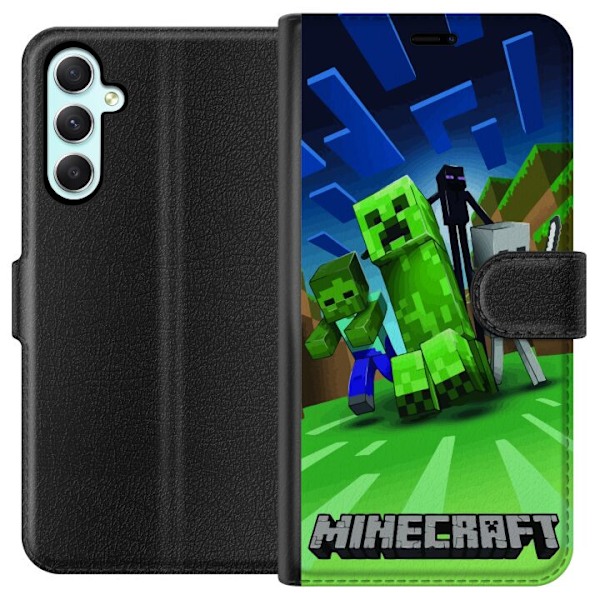 Samsung Galaxy A34 Plånboksfodral Minecraft Creeper mobilskal i klassisk grön pixelstil