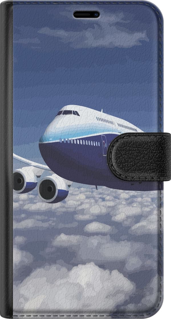 Kompatibelt Lommeboketui til Samsung Galaxy A54 Blåhvitt passasjerfly over skyer under en blå himmel blå