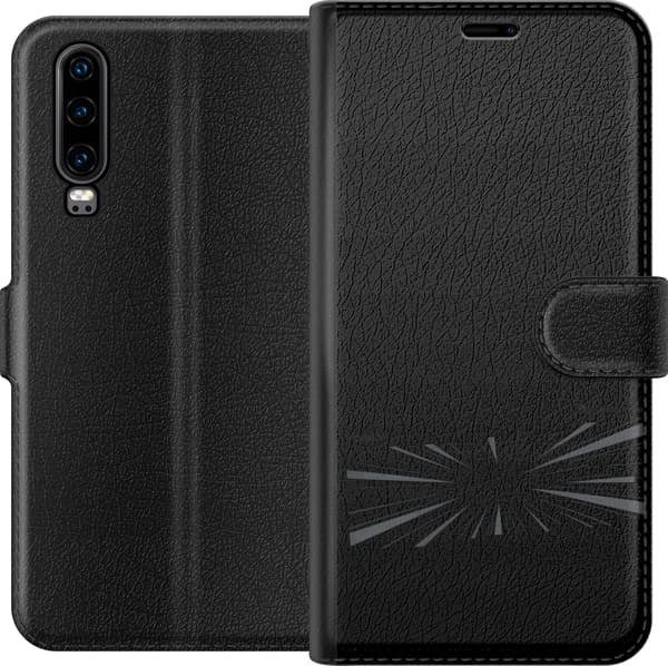 Kompatibel Tegnebogsetui til Huawei P30 Grå og sorte spidse linjer, der stråler ud fra et fælles midtpunkt grå
