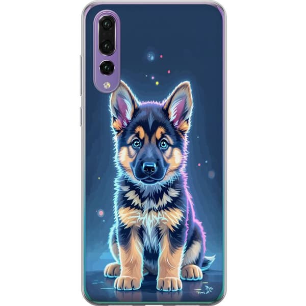 Kompatibelt Mobildeksel til Huawei P20 Pro Neonlyst schäfervalp med blå og lilla lys-effekter blå