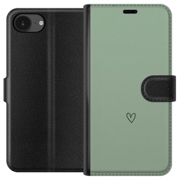 Kompatibel Tegnebogsetui til Apple iPhone 17e Minimalistisk sort håndtegnet hjerte centreret på en rolig lysegrøn baggrund grøn