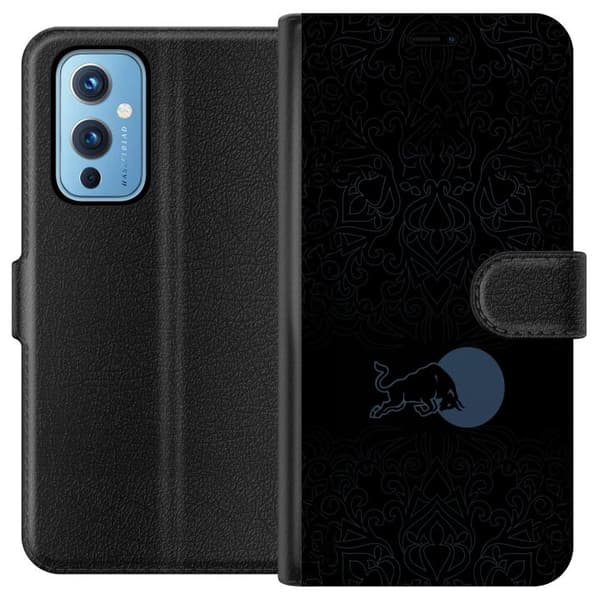 Kompatibel Tegnebogsetui til OnePlus 9 Mørk minimalistisk tyr foran fuldmåne sort
