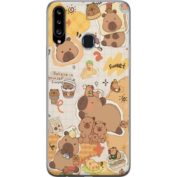 Samsung Galaxy A20s Gennemsigtig cover Kawaii capybara mobilskal med gulliga djurmotiv