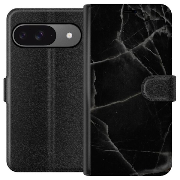 Google Pixel 9 Plånboksfodral Svart marmor