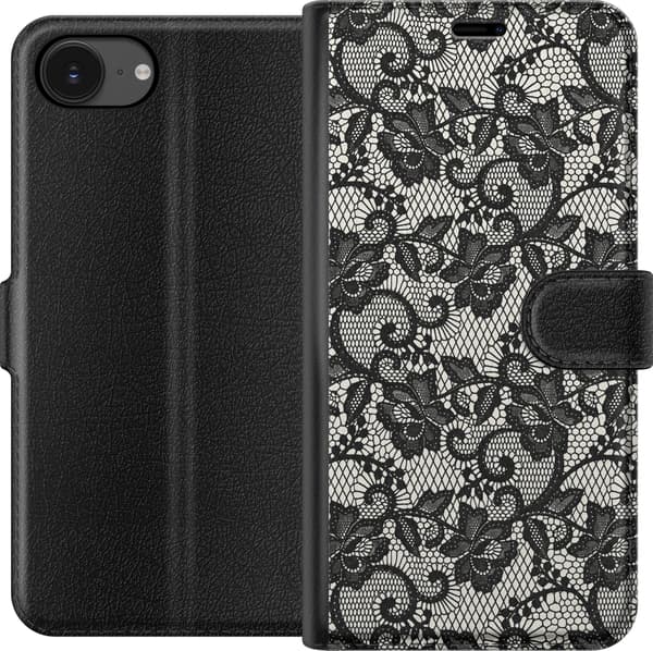 Kompatibel Tegnebogsetui til Apple iPhone 16e Sort blondemønster sort