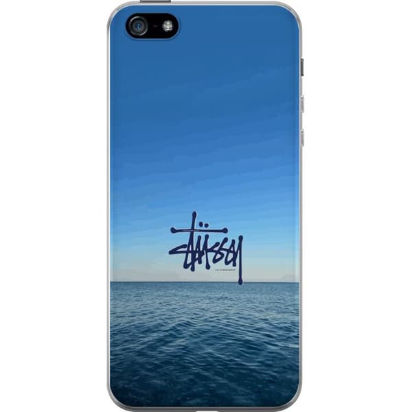 Kompatibelt Mobildeksel til Apple iPhone 5 Havspanorama med blå himmel og stilig surf-inspirert logo blå