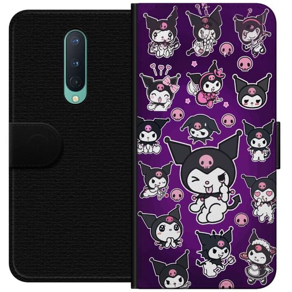 Kompatibel Tegnebogsetui til OnePlus 8 Tegnede sort-hvide figurer med lyserøde dødningehoveder og detaljer på lilla baggrund lilla
