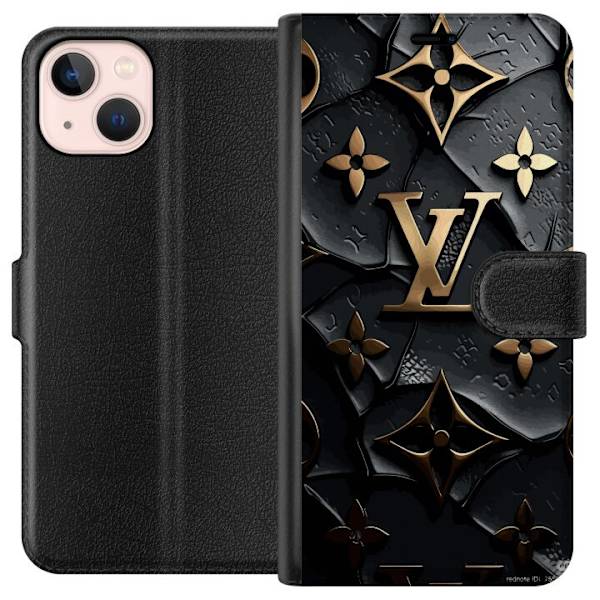 Apple iPhone 13 Plånboksfodral Louis Vuitton Dark Mode Design Svart Lyx Stil Fashion Populärt Grafiskt Mönster Modeikon Lyxmärke