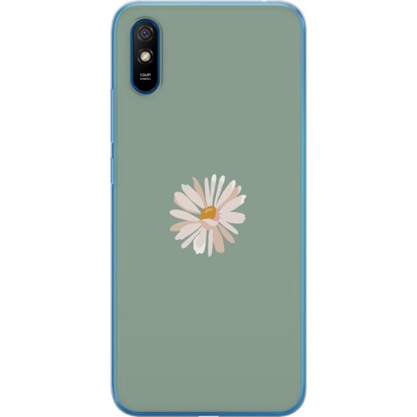 Xiaomi Redmi 9A Läpinäkyvä kuori Vihreä Minimalikukka - tyylikäs kukka vihreällä taustalla