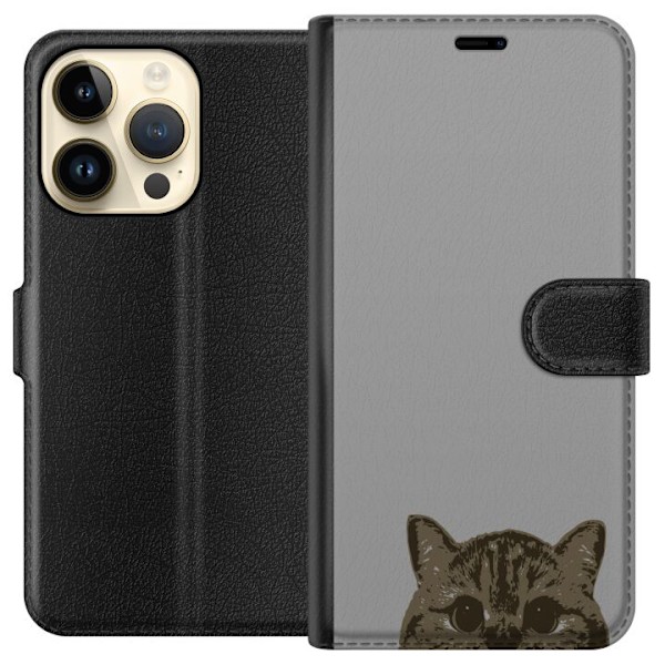 Apple iPhone 15 Pro Lommeboketui Grå Kattblikk - stilren katt