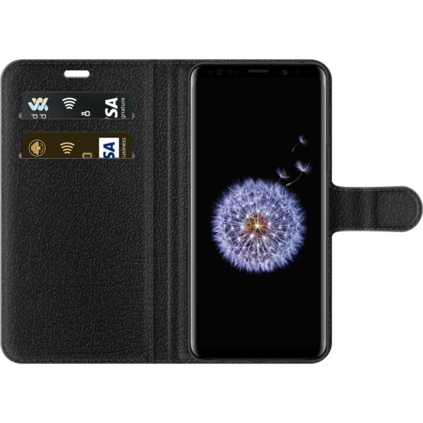 Samsung Galaxy S9 Lompakkokotelo Marmori Musta & Kulta