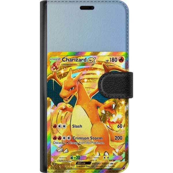 Kompatibel Tegnebogsetui til Apple iPhone 16 Pro Max Gylden Charizard EX samlerkort med regnbueeffekter guld