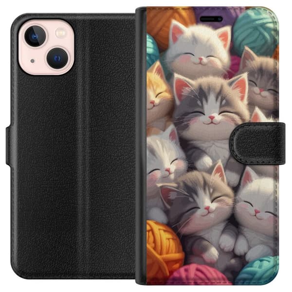 Kompatibelt Plånboksfodral till Apple iPhone 13 mini Sovande kattungar beige