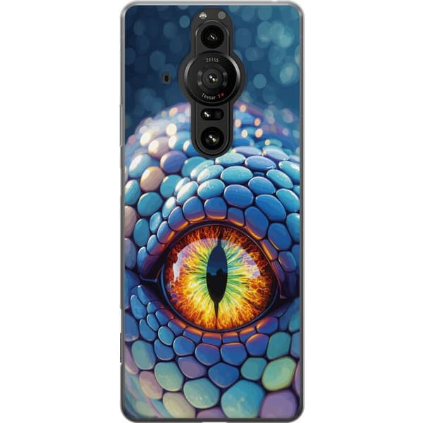Kompatibelt Mobildeksel til Sony Xperia Pro-I Nærbilde av en blå drakes øye med fargerik iris blå