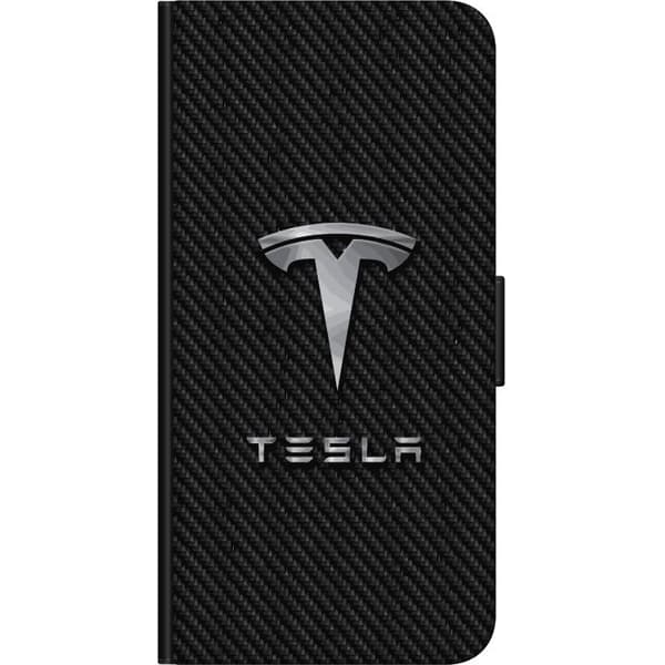 Kompatibel Tegnebogsetui til Xiaomi Redmi Note 9 Pro Sølvfarvet bilemblem og tekst mod sort kulfibermønster, moderne racingmotiv sort