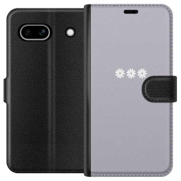 Google Pixel 7a Tegnebogsetui Lilla Blomminimalisme - stilfuldt blomstermotiv på lilla baggrund