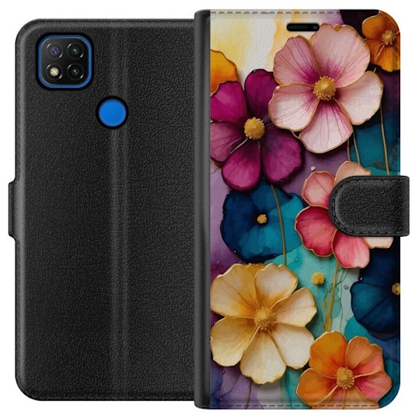 Xiaomi Redmi 9C Lompakkokotelo Kukat Värit