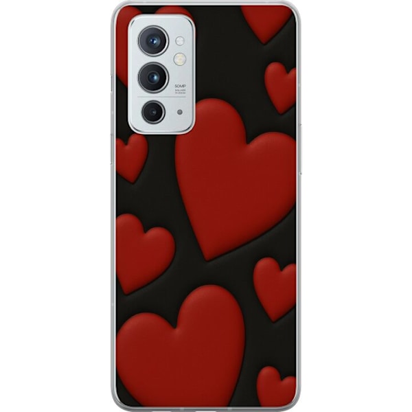 OnePlus 9RT 5G Läpinäkyvä kuori Punaiset Samettisydämet