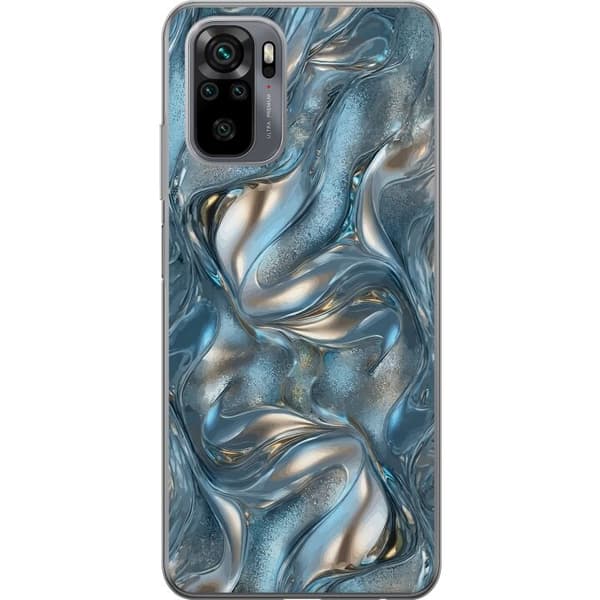Kompatibelt Mobildeksel til Xiaomi Redmi Note 10 Abstrakt flytende krom i sølv og blå metallisk effekt sølv