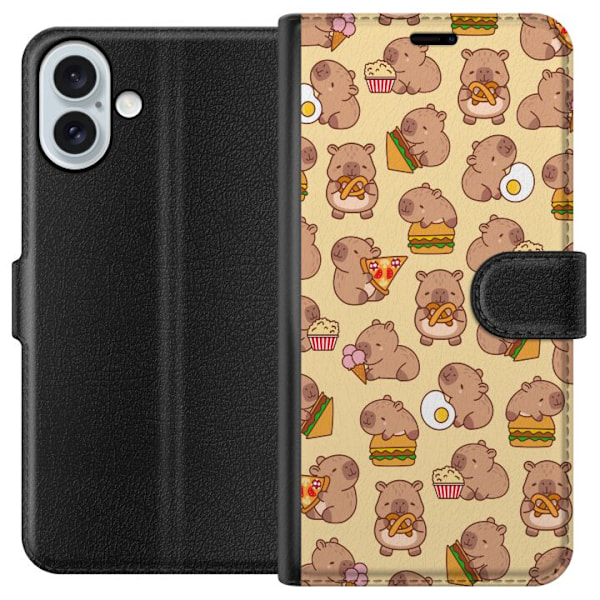 Apple iPhone 16 Plus Plånboksfodral Kawaii capybara mobilskal med flera söta figurer