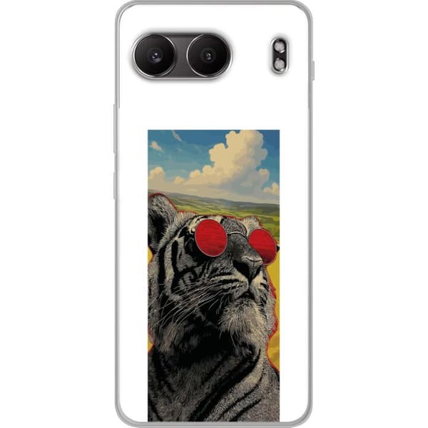 Kompatibelt Mobildeksel til OnePlus Nord 4 Cool tiger med røde solbriller i popkunststil grå