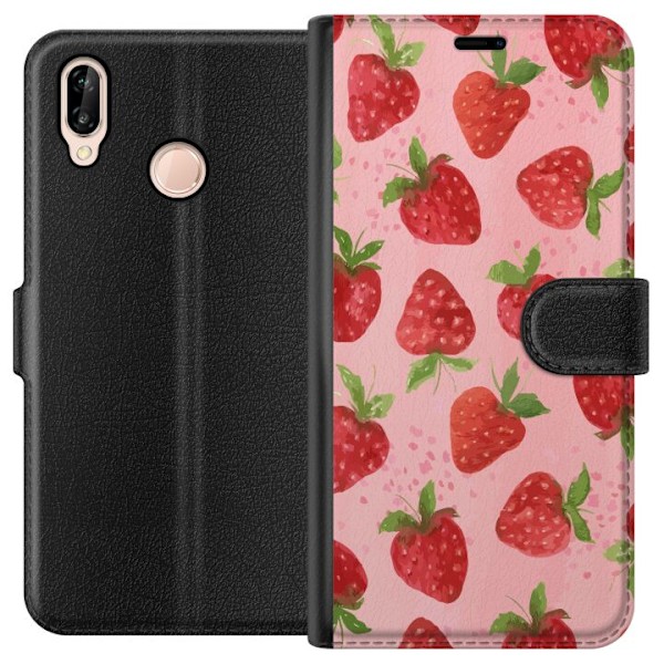 Huawei P20 lite Plånboksfodral Strawberry Dreams – jordgubbsmönster i retrostil