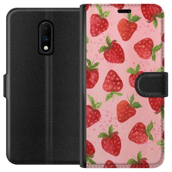OnePlus 7 Tegnebogsetui Jordbærdrømme - Retro-stil jordbærm
