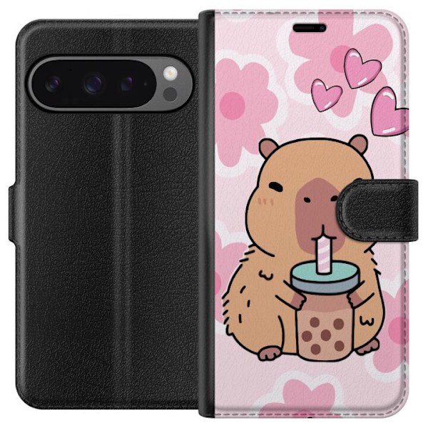 Google Pixel 9 Pro XL Lompakkokotelo Kawaii Capybara Sydän An