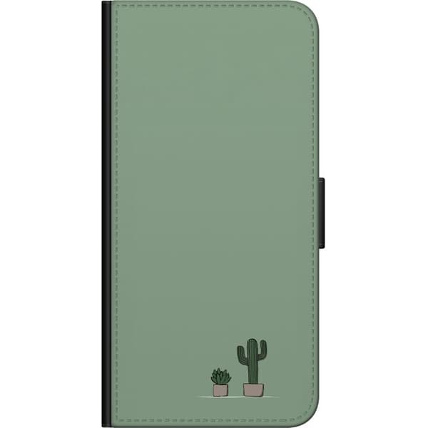 Kompatibel Tegnebogsetui til Xiaomi Redmi Note 10S Minimalistisk kaktus og sukkulent i potter mod en dæmpet grøn baggrund grøn