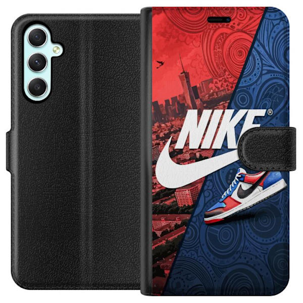 Samsung Galaxy A34 Plånboksfodral Nike Logotyp Röd Blå Sneaker Stil Sport Fashion Populärt Swoosh Motiv Träningskläder Grafisk Ikon