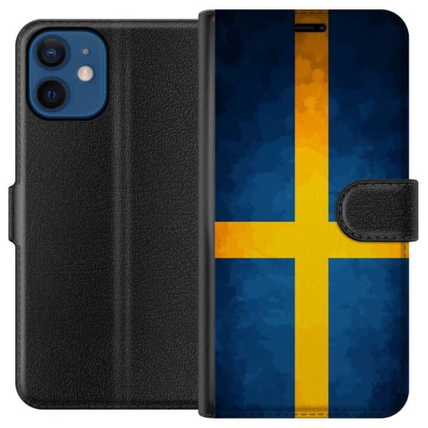Kompatibelt Plånboksfodral till Apple iPhone 12 Svenska flaggan blå
