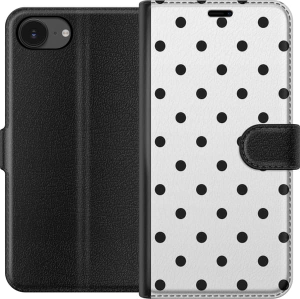 Kompatibel Tegnebogsetui til Apple iPhone 16e Sort-hvide prikker hvid