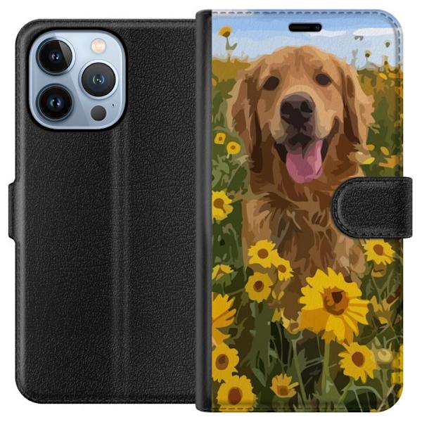 Apple iPhone 13 Pro Lompakkokotelo Kultainennoutaja Auringonkukkapelto Koiramotiivi Luonto Kesä Suunnittelu Suosittu Koirarotu Perheen suosikki
