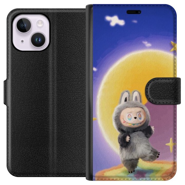 Apple iPhone 15 Plus Tegnebogsetui Labubu Neon Pop - Neonfarvet pop art monster