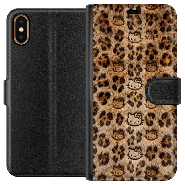Kompatibelt Lommeboketui til Apple iPhone X Søtt leopardmønster med katteansikter i leken design brun