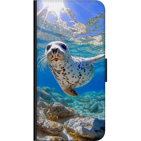 Samsung Galaxy A03s Plånboksfodral Säl Hav Simmande Djurmotiv Natur Vattenmotiv Blå Design Marint Tema Populärt Motiv Djurliv