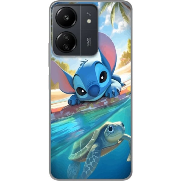 Xiaomi Redmi 13C Genomskinligt Skal Stitch med sköldpadda – söt blå alien i tropisk strandmiljö från Disney