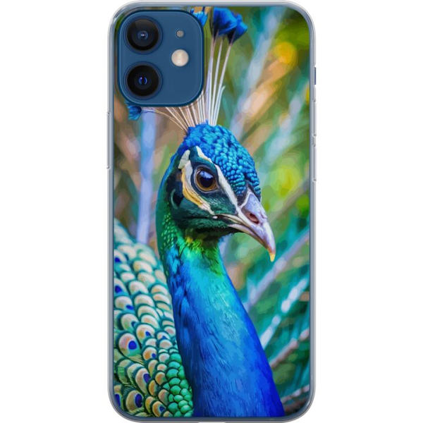 Apple iPhone 12  Genomskinligt Skal Påfågel Fjädrar Färgstark Design Fågelmotiv Exotiskt Grafiskt Motiv Natur Lyxig Dekoration