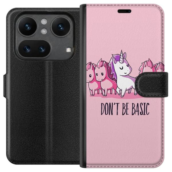 Kompatibel Tegnebogsetui til Nothing Phone 4a Pro Hvid enhjørning blandt lyserøde heste med teksten Don't Be Basic mod en lyserød baggrund, legende o pink